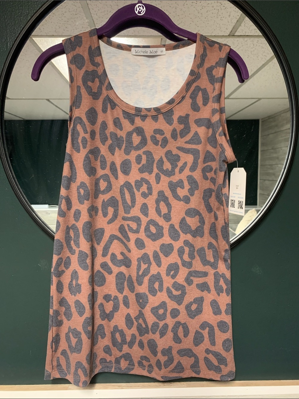 Michele Brown Leopard Print Tank Top with Gray Spots